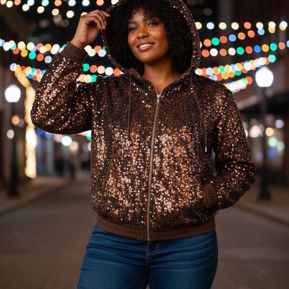 bebe Tops - Sequin Brown Hoodie